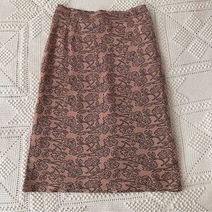 Vintage handmade rose gold colored knit skirt with rose and vine pattern
